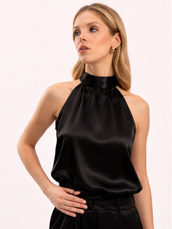 Cat&Cat Cat&Cat Top jedwabny z dekoltem typu halter Černá Regular Fit