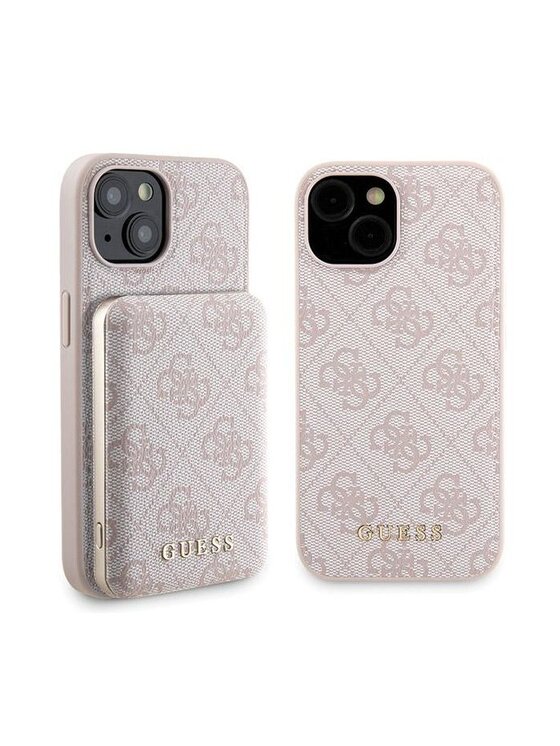 Zestaw prezentowy Guess, Różowy, etui do iPhone 15 + powerbank 4G Metal Logo