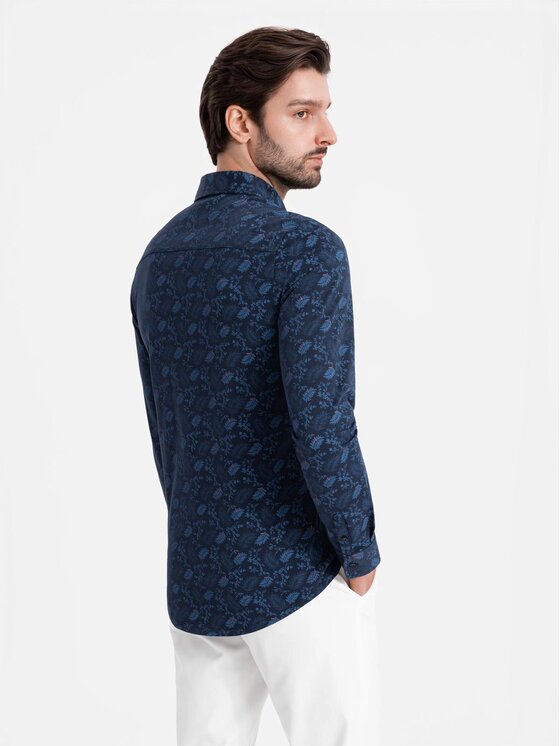 Ombre Ombre Koszula OM-SHCS-0159 Granatowy Regular Fit