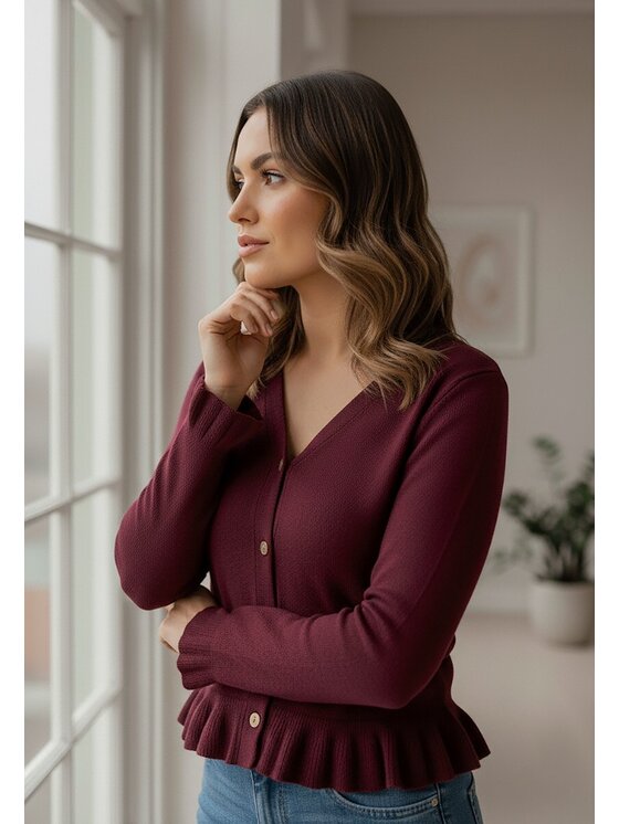FIGL FIGL Kardigán M1247 Bordová Regular Fit