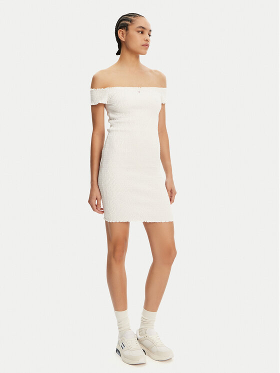 Tommy Jeans Tommy Jeans Rochie de vară DW0DW20298 Écru Slim Fit
