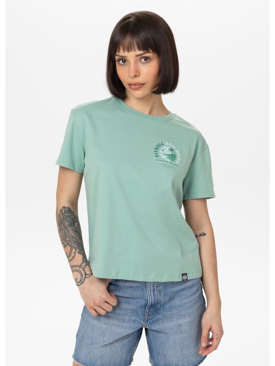 PITBULL PITBULL T-Shirt Koszulka damska Oversize PLANET SURF L Zielony Regular Fit