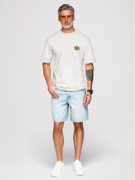 Ombre Ombre T-Shirt OM-TSCT-0275 Biały Loose Fit