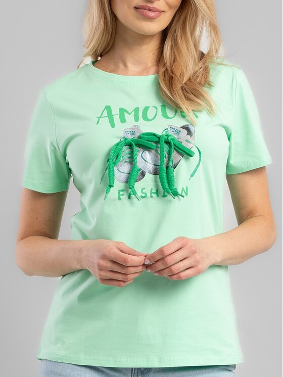 Perso Perso T-Shirt TCE245410F Zielony Regular Fit