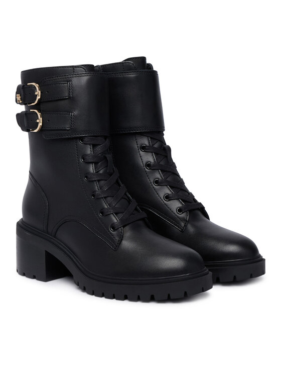 Tommy Hilfiger Tommy Hilfiger Auliniai batai Block Heel Buckled Lace-Up Boot FW0FW09578 Juoda