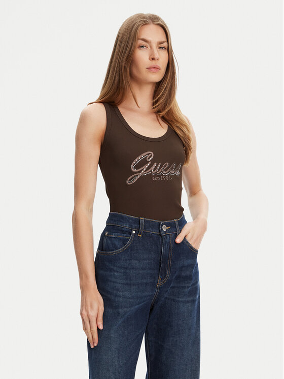 Guess Top W5YP00 KCXJ2 Hnedá Regular Fit