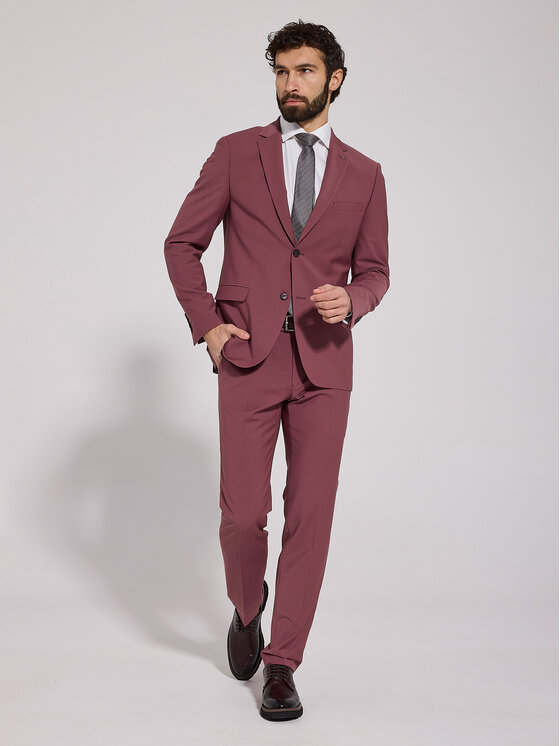 VILLARO VILLARO Garnitur GAR152VIM Bordowy Slim Fit