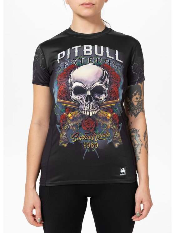 PITBULL PITBULL T-Shirt Koszulka sportowa damska Mesh SANTA MUERTE XL Czarny Regular Fit