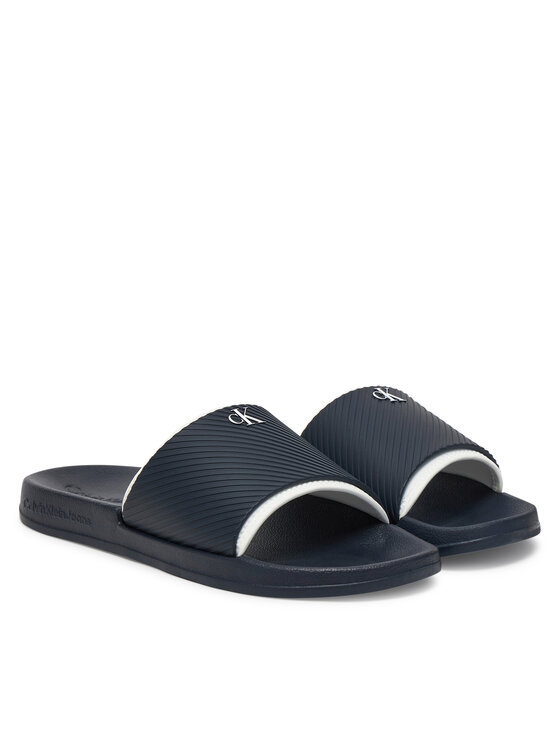 Calvin Klein Jeans Calvin Klein Jeans Klapki Slide Rubber Neoprene Text YM0YM01234 Granatowy