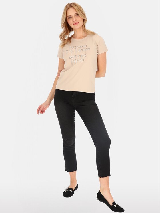 Perso Perso T-Shirt TCE241100F Beżowy Regular Fit