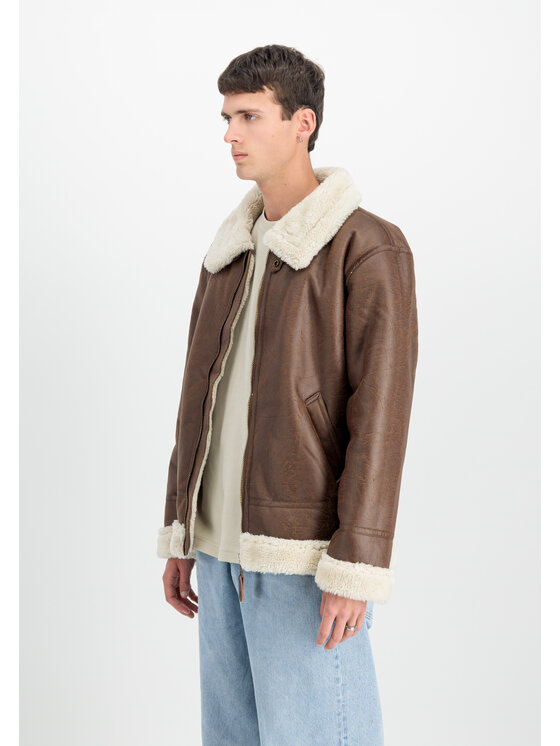 Alpha Industries Alpha Industries Kurtka skórzana B-3 Faux Leather Bomber Jacket Brązowy Regular Fit
