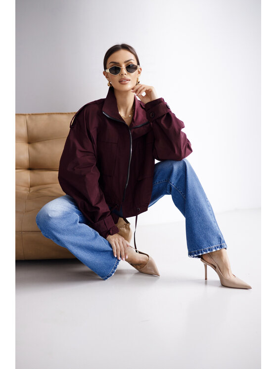 LilaLou LilaLou Kurtka bomber Lilka Bordowy Regular Fit