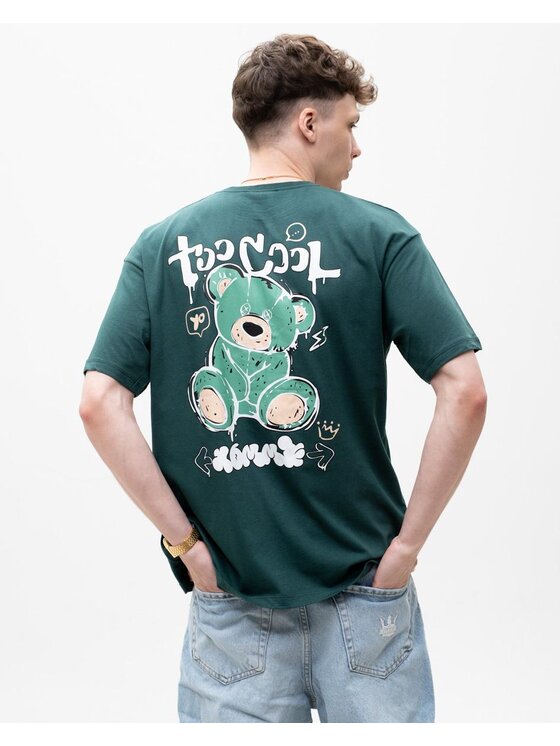 MyStars MyStars T-Shirt Koszulka Z Krótkim Rękawem Męska Ciemna Zielona MyStars Too Cool Miś S Zielony Regular Fit