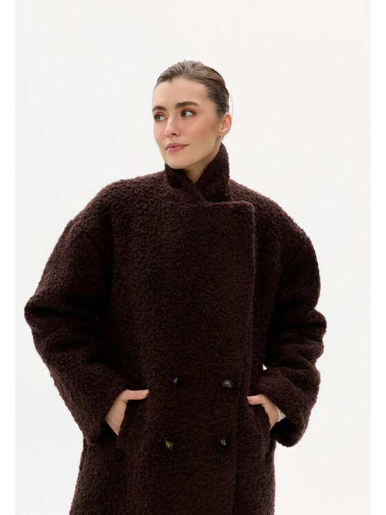 Mirons Mirons Płaszcz zimowy baranek Brązowy Oversize