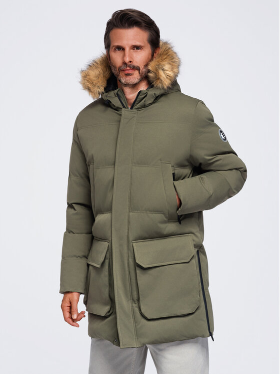 Ombre Ombre Parka OM-JALJ-0310 Zielony ciemny Loose Fit