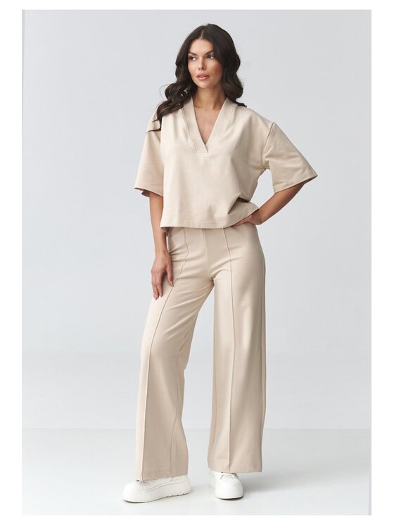 Makadamia Makadamia Dres M921 Beżowy Loose Fit