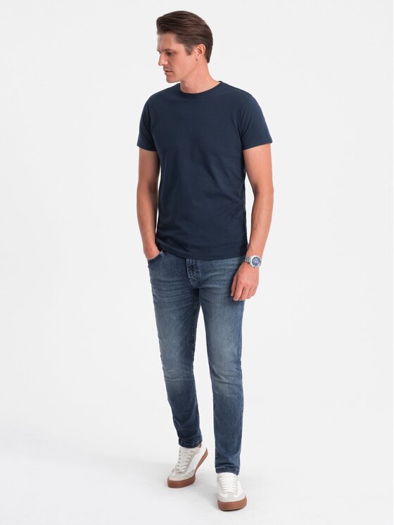 Ombre Ombre T-Shirt OM-TSBS-0146 Granatowy Fitting Fit