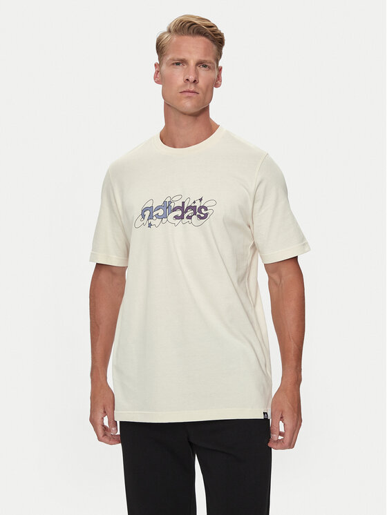 Adidas T-shirt Illustrated Linear IM8310 Écru Regular Fit