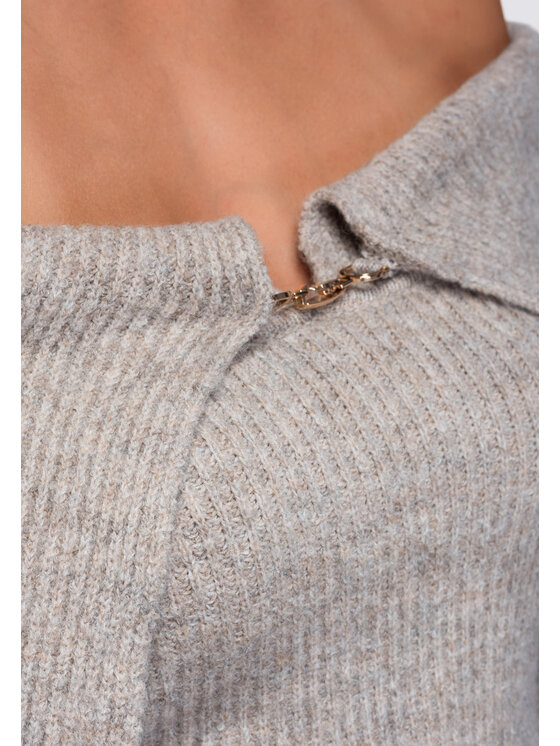 Ombre Ombre Sweter OW-SW-E0011 Beżowy Slim Fit