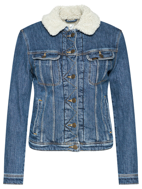 Lee Lee Kurtka jeansowa Sherpa Rider L54VPOAV 112112983 Granatowy Regular Fit