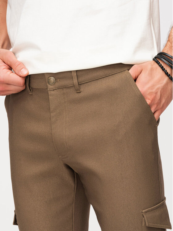 Ombre Ombre Spodnie materiałowe P1515 Khaki Regular Fit