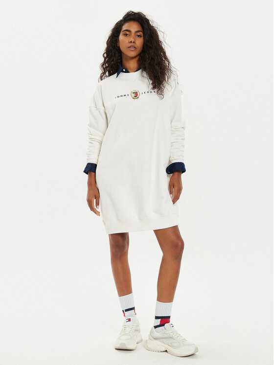 Tommy Jeans Tommy Jeans Sukienka dzianinowa DW0DW18715 Écru Relaxed Fit