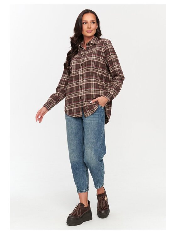 Makadamia Makadamia Koszula C75 Brązowy Loose Fit