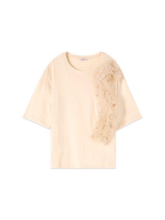 Oltre Oltre T-Shirt G014J004371N002 Kremowy Regular Fit