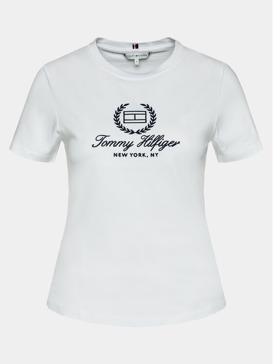 Tommy Hilfiger Tommy Hilfiger Tričko Flag Script WW0WW41761 Biela Slim Fit