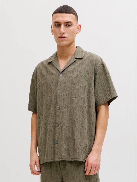 Jack & Jones Jack & Jones Set cămașă și șorturi din material textil Tyson 12297649 Verde Relaxed Fit