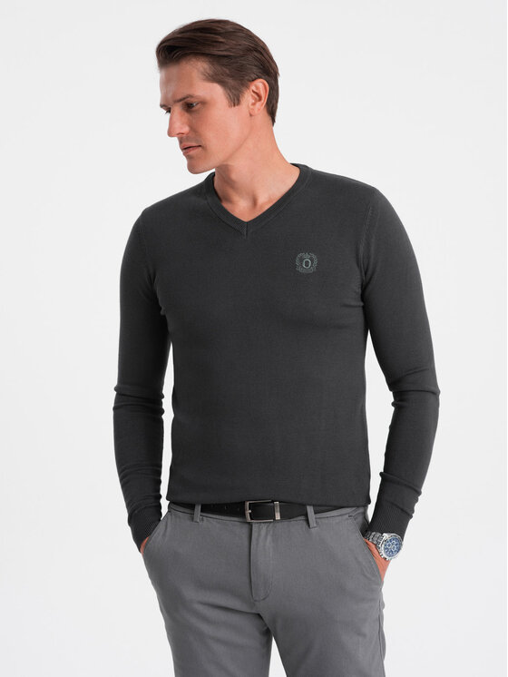 Ombre Ombre Sweter OM-SWBS-0107 Szary Regular Fit