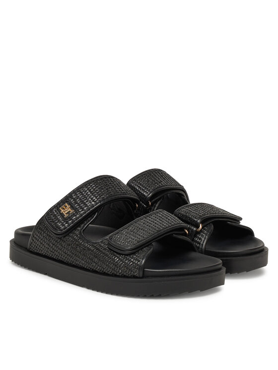 Tommy Hilfiger Tommy Hilfiger Şlapi DOUBLE STRAP RAFFIA FW0FW08940 Negru