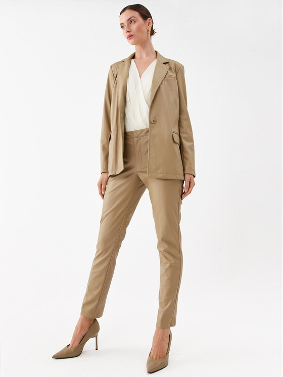 TWINSET TWINSET Hlače od imitacije kože 232TP2905 Bež Regular Fit