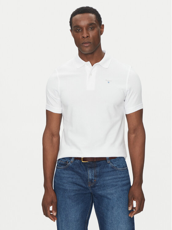 Barbour Polo Original Sports MML0358WH11 Bianco Tailored Fit, taglia : S