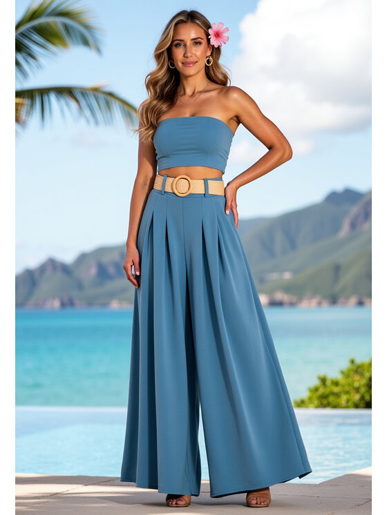 FIGL FIGL Kalhoty z materiálu M1160 Modrá Loose Fit