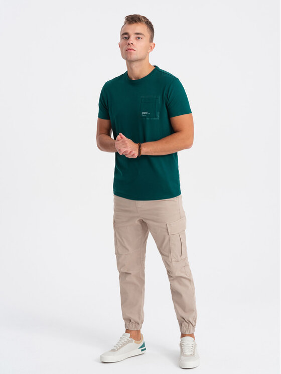 Ombre Ombre T-Shirt OM-TSPT-0154 Zielony Regular Fit