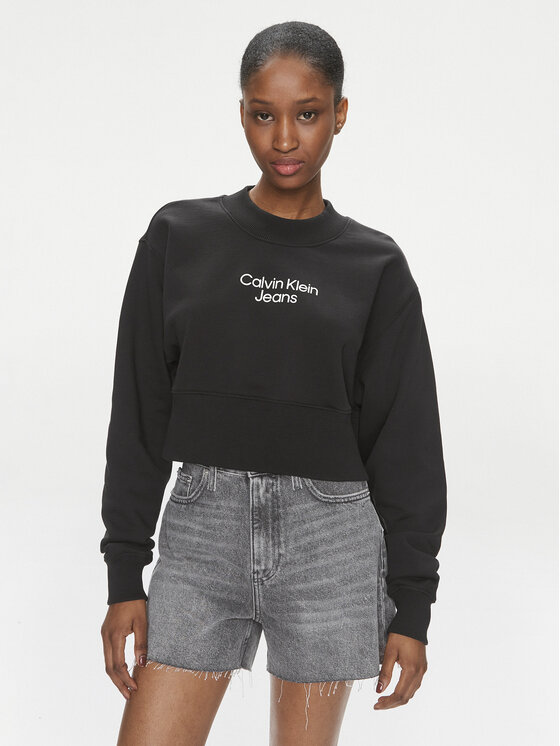 Calvin Klein Jeans Calvin Klein Jeans Pulóver Stacked Institutional J20J221466 Fekete Regular Fit