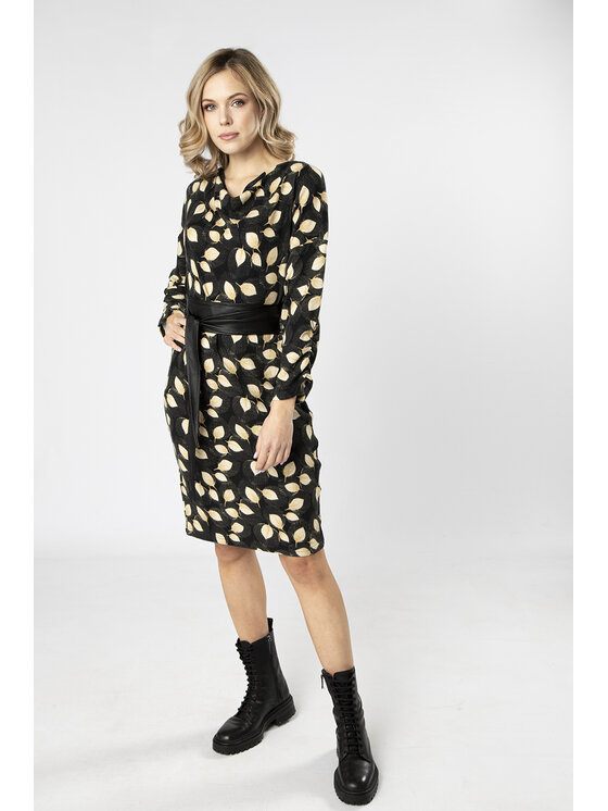 QUIOSQUE QUIOSQUE Každodenné šaty LEAFBEIGE DRESS Čierna Regular Fit