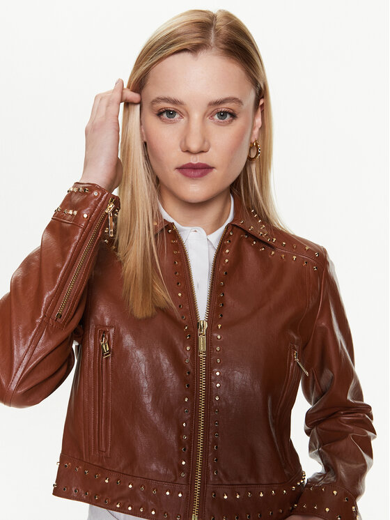 MICHAEL Michael Kors MICHAEL Michael Kors Яке от имитация на кожа Astor MS320B7DTW Кафяв Cropped Fit