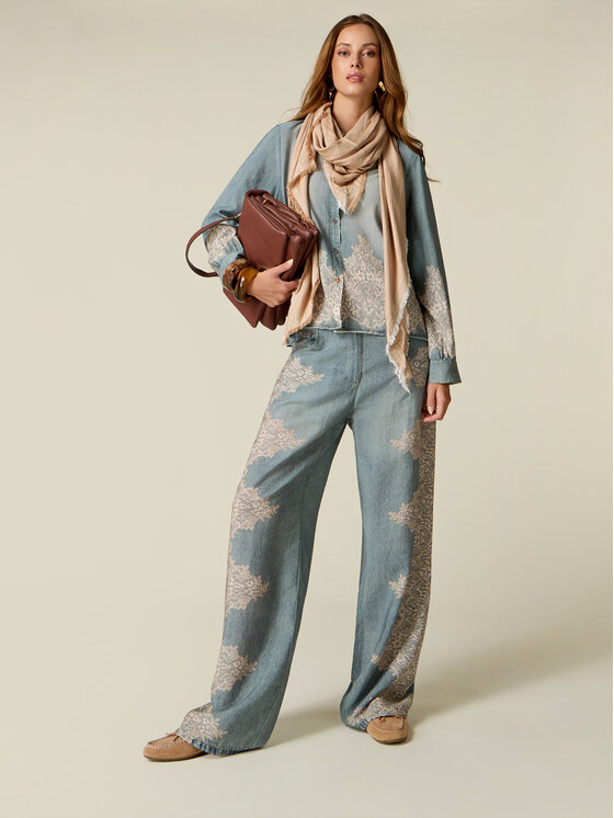 Oltre Oltre Spodnie materiałowe P06ZR009736N0Z4 Turkusowy Baggy Fit