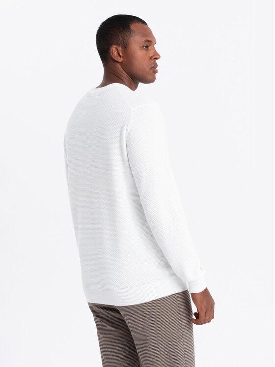 Ombre Ombre Sweter OM-SWSW-0110 Biały Relaxed Fit