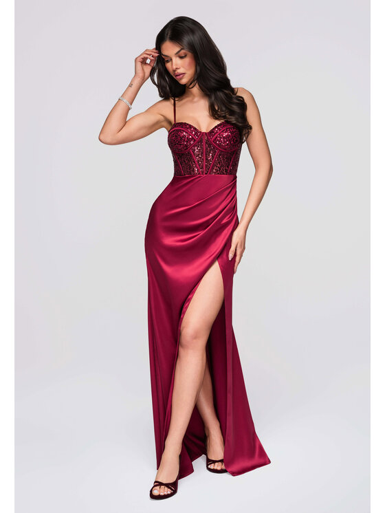Ombre Ombre Sukienka wieczorowa LA-OM-DLR284 Bordowy Regular Fit