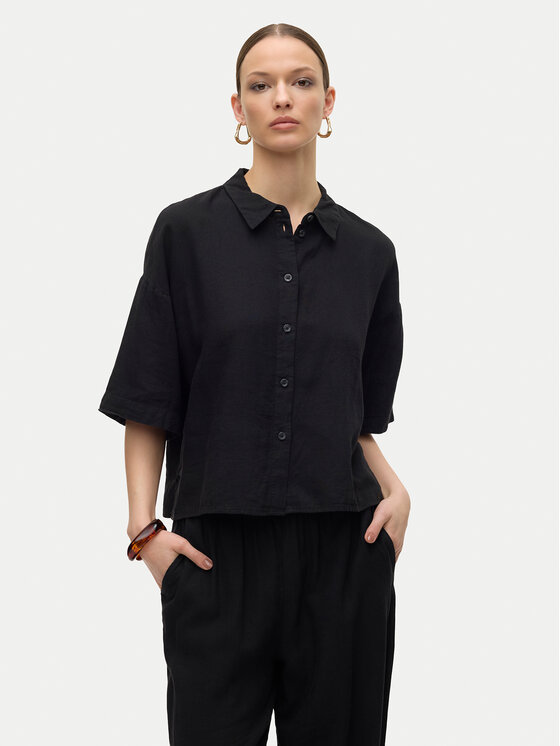 Vero Moda Vero Moda Marškiniai Linn 10306820 Juoda Relaxed Fit