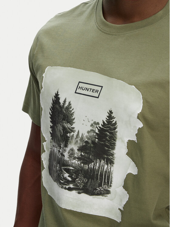 Hunter Hunter Tričko Duart Graphic HARM0033251 Kaki Regular Fit