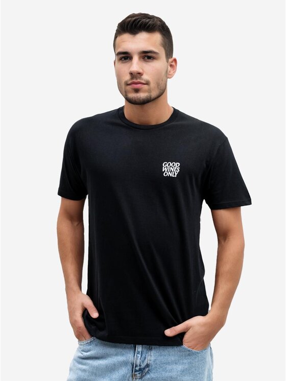 MyStars MyStars T-Shirt Koszulka Z Krótkim Rękawem Męska Czarna MyStars Good Wines XL Czarny Regular Fit