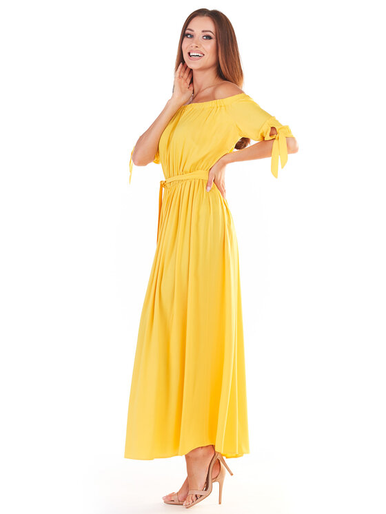 Awama Awama Sukienka letnia A357 Żółty Basic Fit