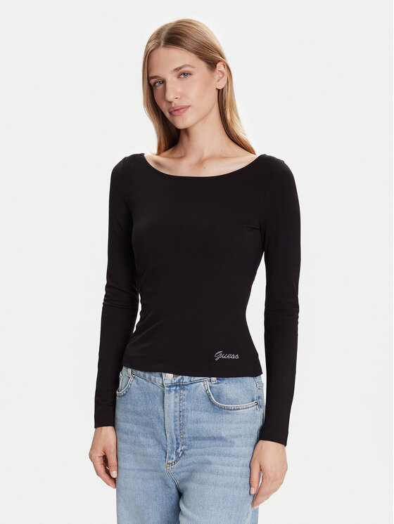Guess Guess Blúz W5BP46 KCYV2 Fekete Slim Fit