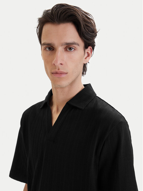 HUGO HUGO Тениска с яка и копчета Dalibo 50556724 Черен Relaxed Fit