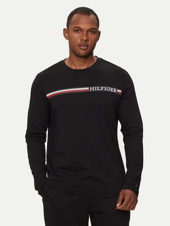 Tommy Hilfiger Longsleeve krekls Chest Stripe MW0MW36740 Melns Regular Fit