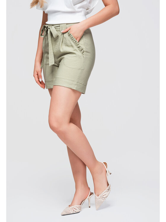 Ombre Ombre Szorty materiałowe OW-ST-E0006 Khaki Relaxed Fit